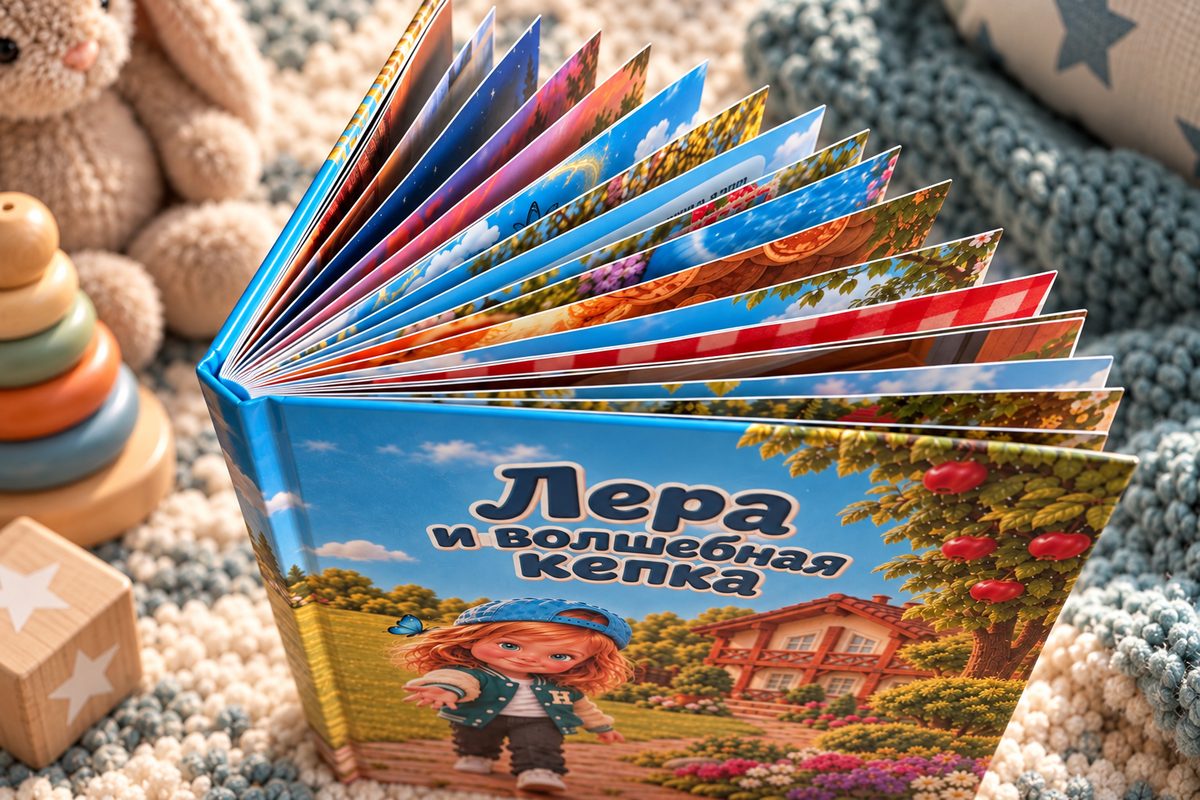 Раскрытые плотные страницы книги «Лера и волшебная кепка»
